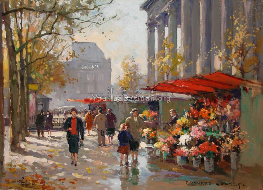 Flower Seller at the Madeleine - 爱德华·科尔特斯